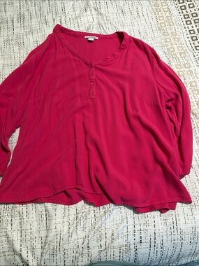 Amazon Essentials Hot Pink Long-Sleeve Henley Top